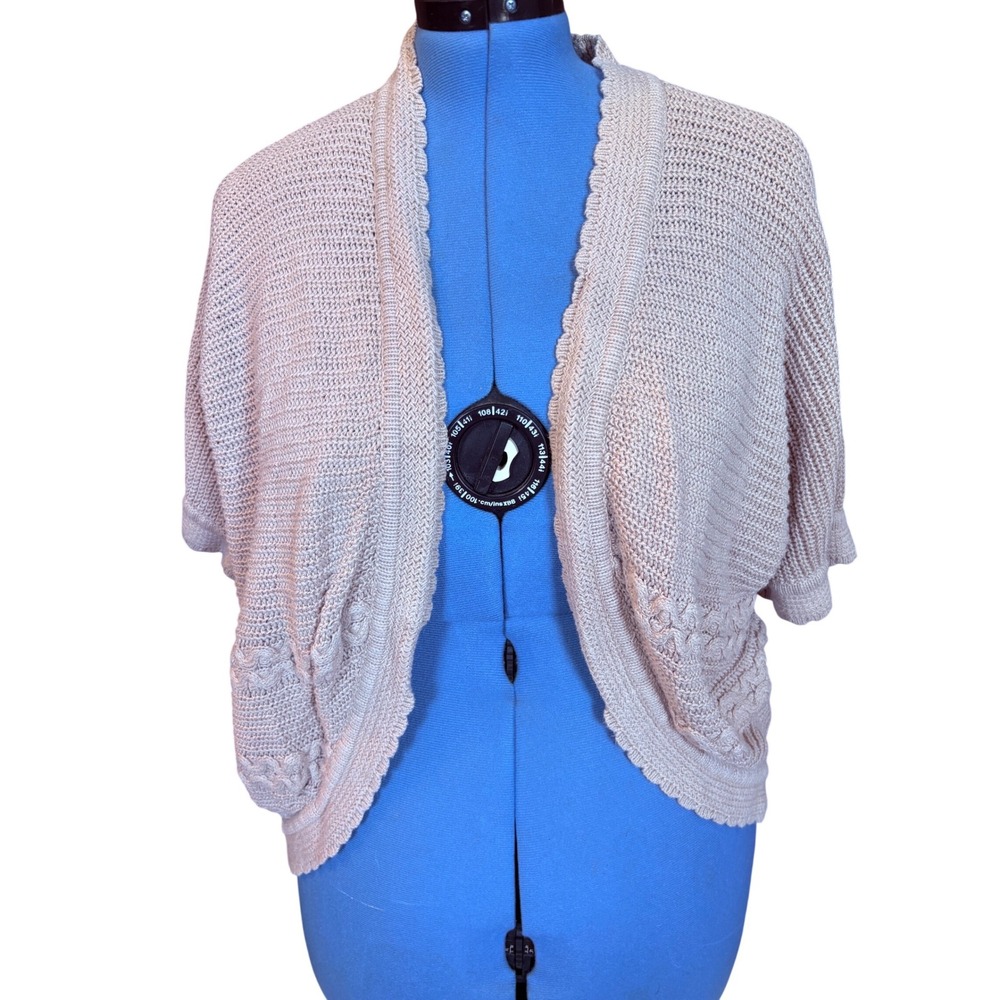 Westbound Woman Tan Knit Short Sleeve‎ Open Front Cardigan Shrug Plus Size 2X